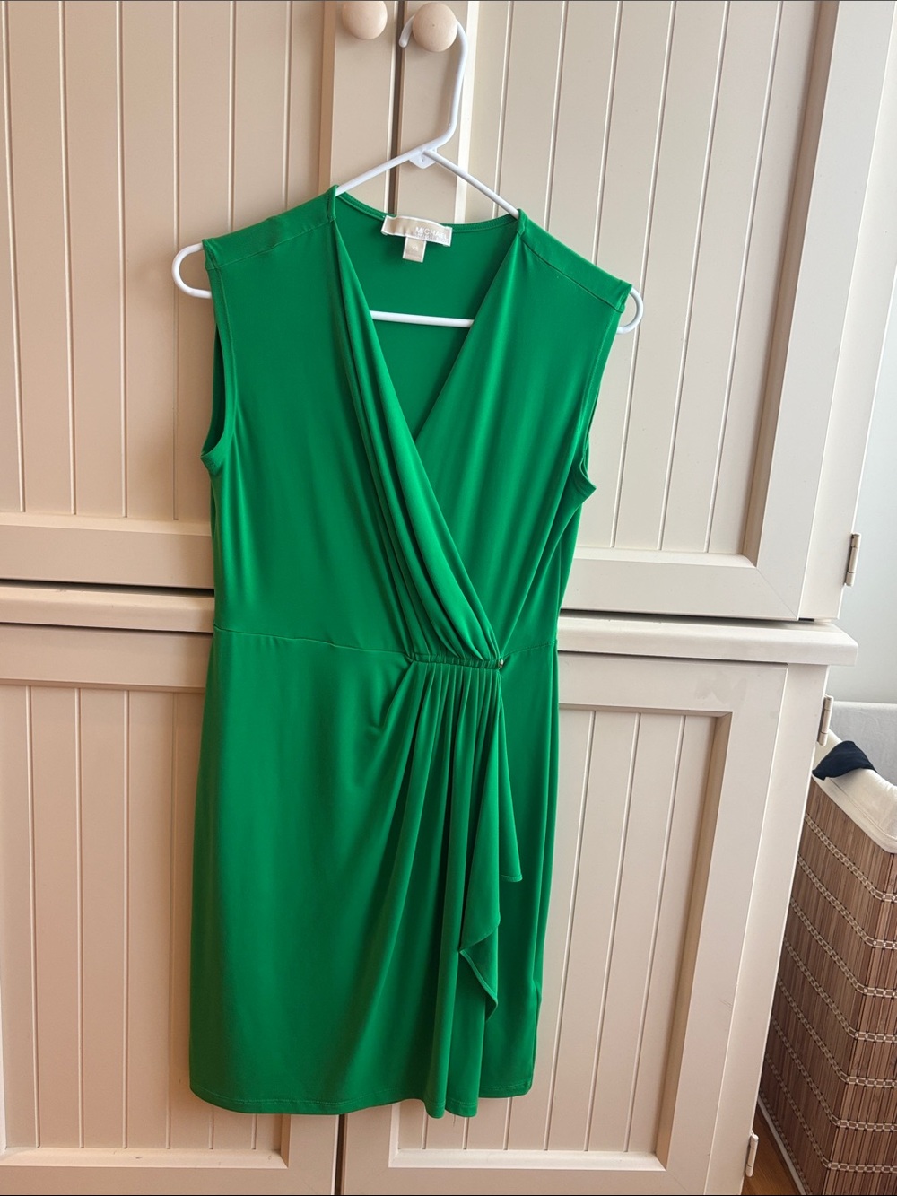 MICHAEL Michael Kors Bright Green Faux-Wrap Midi Dress